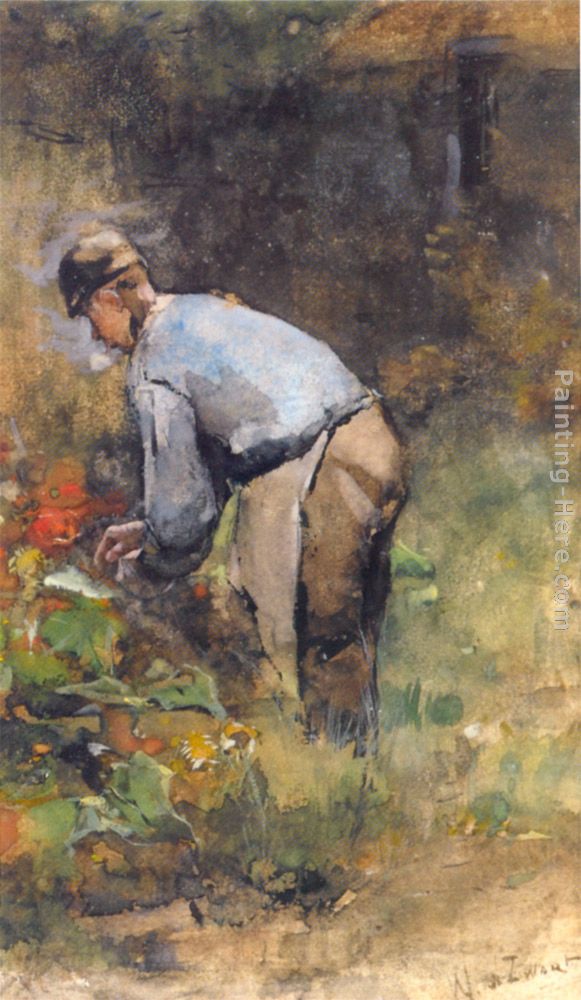 At Work In The Garden painting - Bernard de Hoog At Work In The Garden art painting